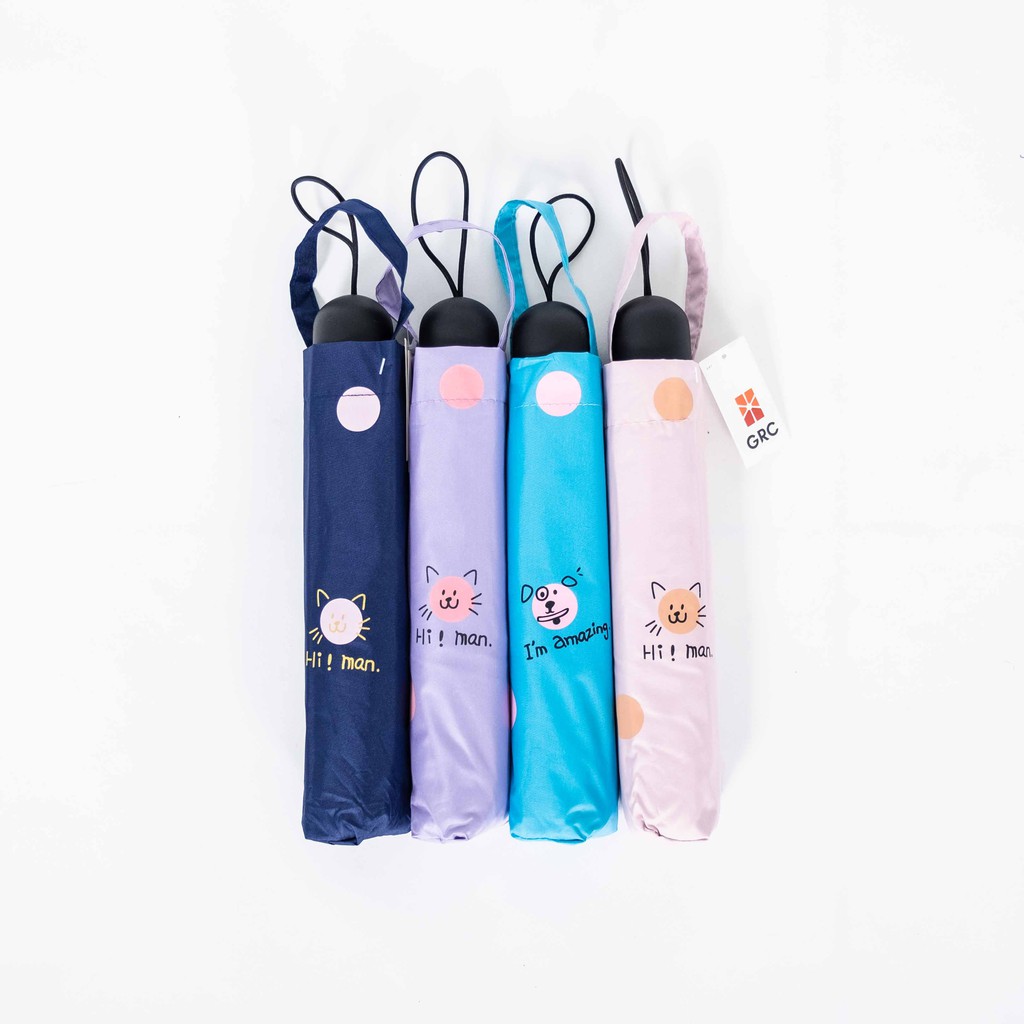 Jktumbrella / Payung lipat 3 motif polkadot kucing / lapis hitam / anti UV GRC A596