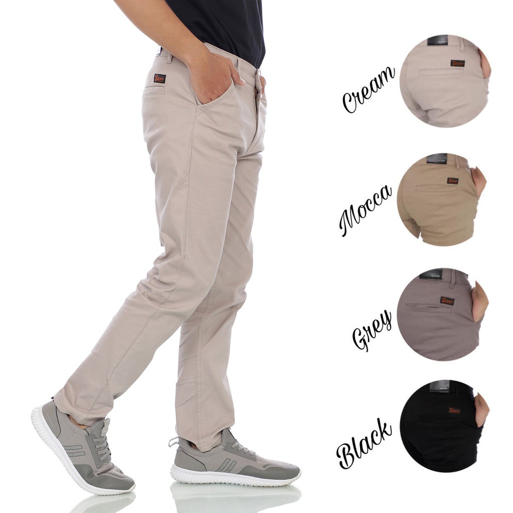 Celana Panjang Pria Chino Polos Slimfit Kasual Premium Import Kain Karet Melar