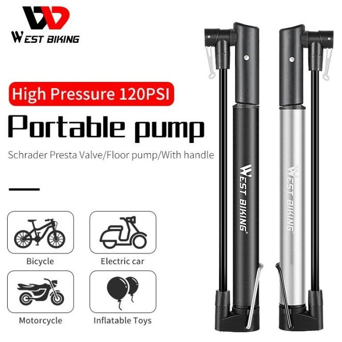 West Biking Pompa Sepeda Mini Floor Pump Portable 120 PSI