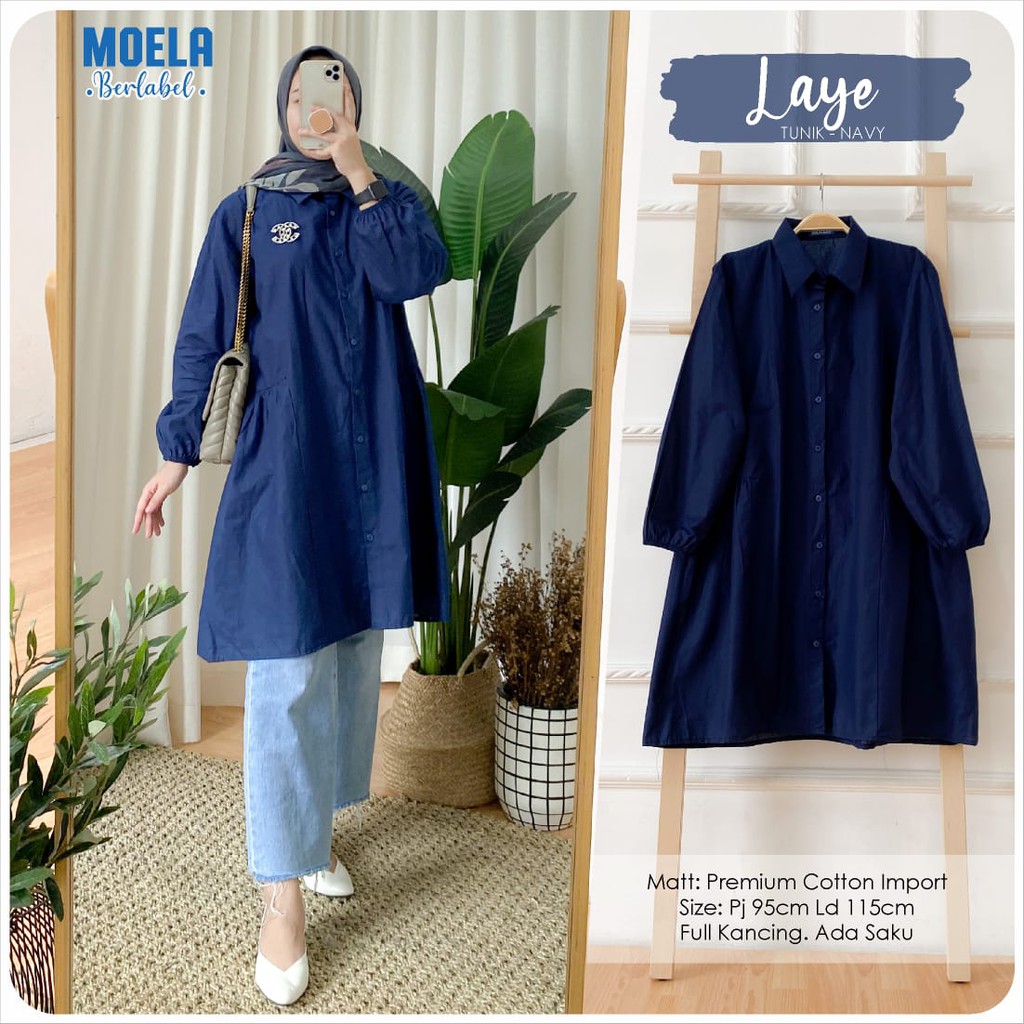Tunik ld 115 LAYE ori MOELA berlabel premium cotton import polos atasan wanita jumbo big size putih