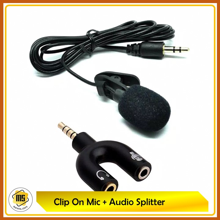 [ Paket Hemat ] Audio Splitter + Clip on Mic 3.5 mm | Mic Youtuber Vloger