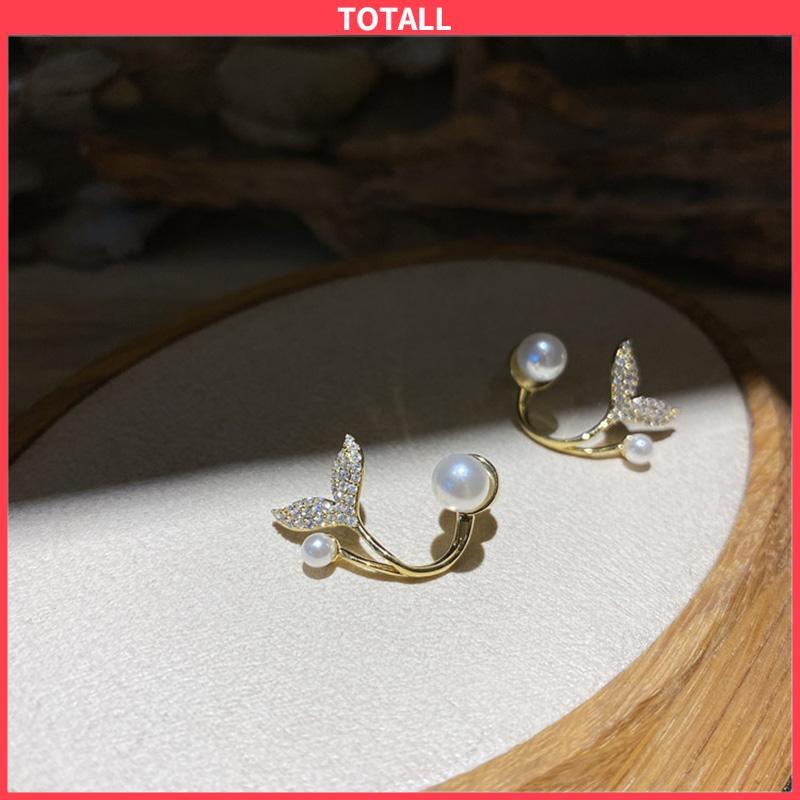 COD Anting Fashion Korea Tusuk Silver 925 Wanita Desain Ekor Ikan Hias Mutiara 2022-Totall