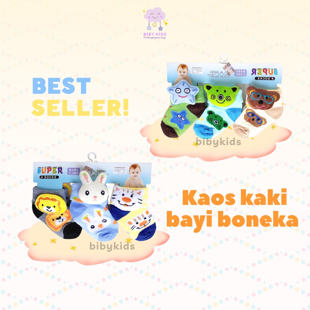 3 PASANG Kaos Kaki Bayi Boneka 3D Samping Perlengkapan Bayi Newborn Aksesoris Sepatu Baby Lucu Murah