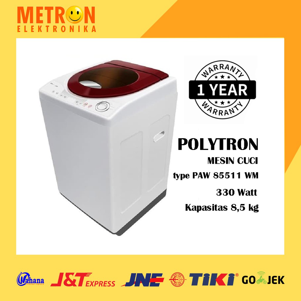POLYTRON PAW 85511 WM / WHITE MAROON / MESIN CUCI 8.5 KG / PAW85511