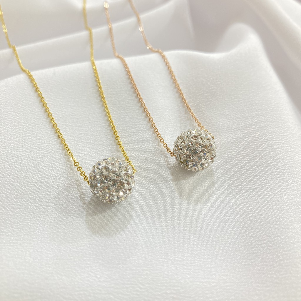 noin_acc Kalung Titanium Bola Kristal Anti karat Aksesoris Fashion