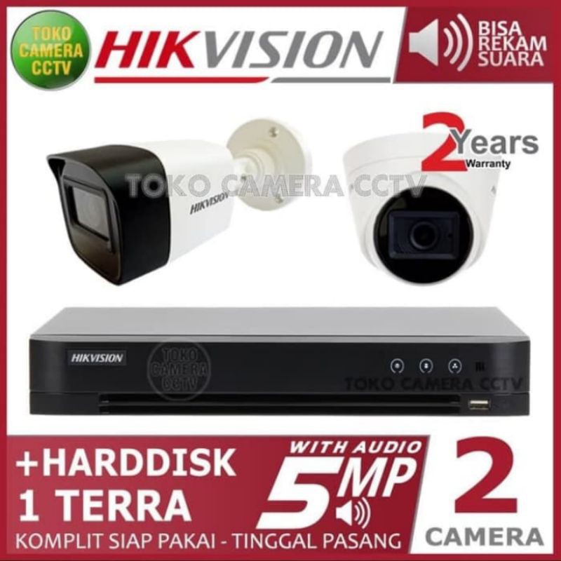 PAKET 2 CAMERA CCTV AUDIO SUARA HIKVISION 5MP LENGKAP HARDISK 1TB