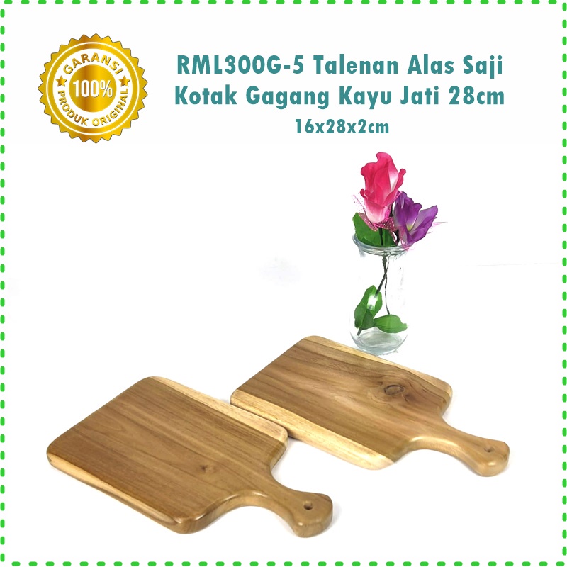 RML300G-5 Talenan/Alas Saji Kotak Gagang Kayu Jati 28cm