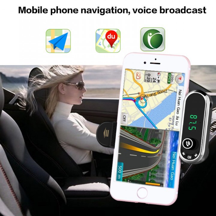 F1 Bluetooth FM Transmitter AUX TF Card MP3 Car Charger Phone Holder