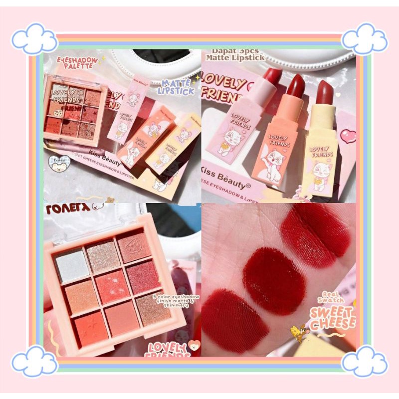 PROMO!!!PAKET EYESHADOW+LIPSTIK LOVELY FRIENDS KISS BEAUTY 87194