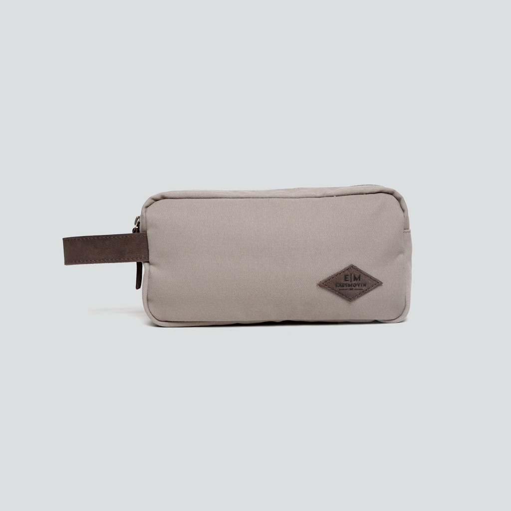 Tas Tangan Handbag EASTMOVIN Rakia Pouch Cowok Grey Bahan Kanvas TEBAL &amp; Kulit ASLI