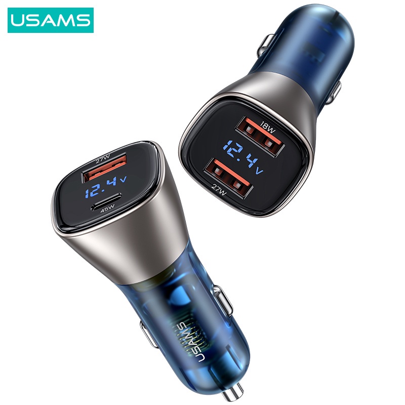 USAMS  Original Car Charger CC155 72W Mobile Car Charger Mobile Fast Charging Type-C/ USB PD Quick Charger Ori For Oppo Xiaomi Realme Vivo Samsung  Huawei IPhone