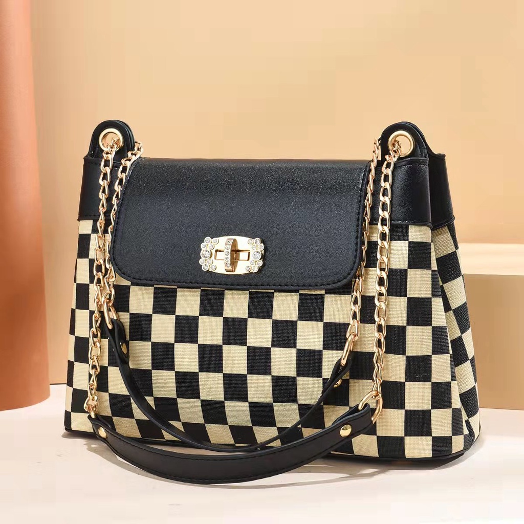 BJ63145 - BLACK/BROWN/SQUARE/TORY - TAS TOTE WANITA FASHION IMPORT MODIS ELEGAN TERMURAH TERLARIS TERBARU BAGSTORE JAKARTA TAS BATAM ZC3145