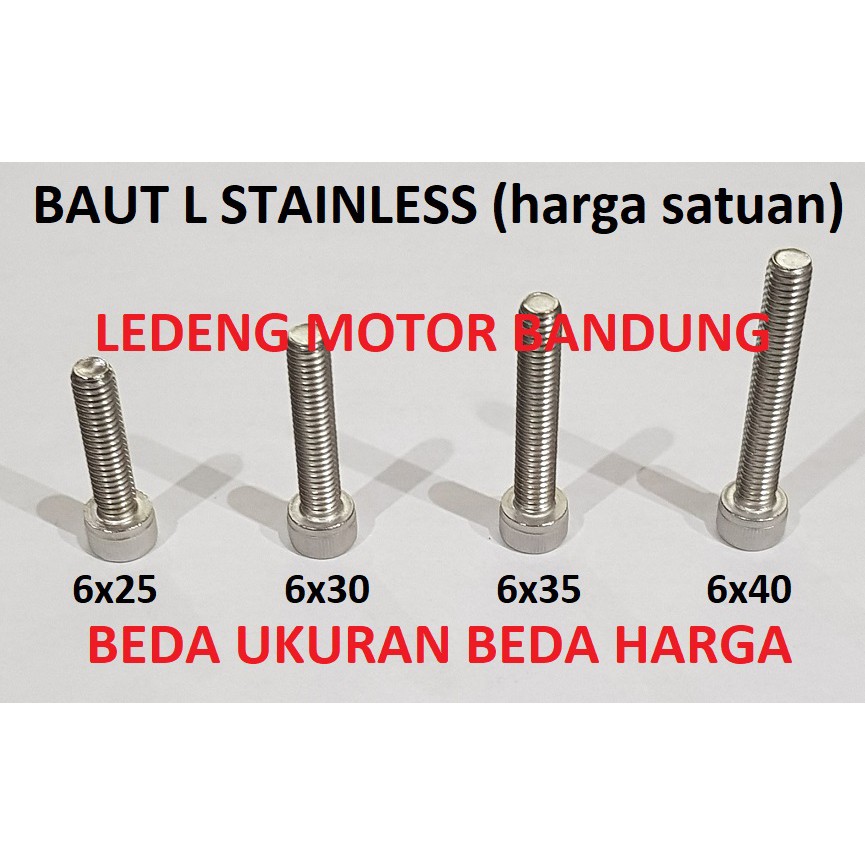 Baut L M6x30 Stainless Diameter 6mm Panjang 30mm