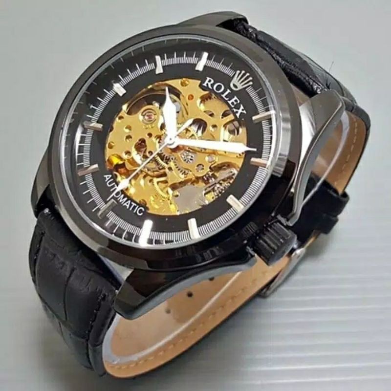 Rolex Automatic Skeleton Tali Kulit - Rolex Otomatis Terlaris