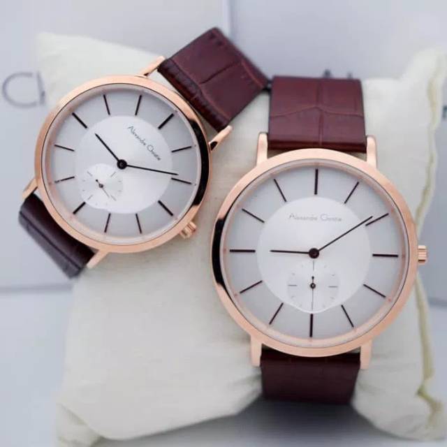 jam tangan alexandre christie ac8575 rose white 8575 tali coklat