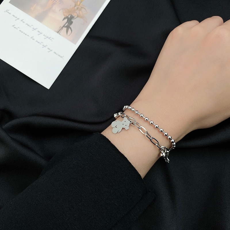 bead bracelet Aksesoris Fashion Wanita Korea Simple Small Round Bead Personalized Multilayer Chain Bearm Steel Bracelet