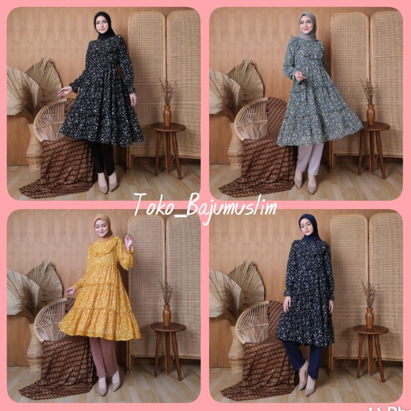 Tunik Motif Bunga Bahan Ceruty Babydoll