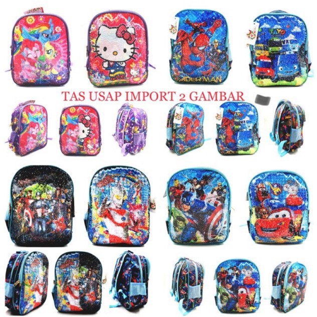 BAJ Tas Ransel Sequin USAP KEKINIAN TK LOL Frozen Hello Kitty Spiderman Tayo Avengers Cars / TA021