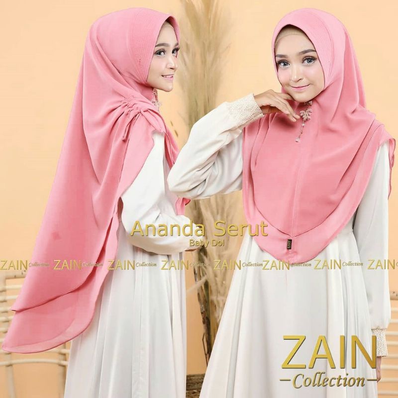 Jilbab Hijab Kerudung Bergo Khimar Instan Syari 2 Layer Pet Serut Pinggir Ananda Ceruty Murah