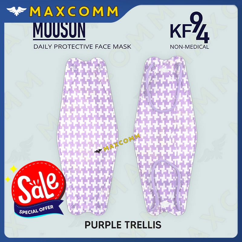 Masker Mouson KF94 Motif Purple Trellis 4 ply isi 10 Masker Non Medis Sekali Pakai