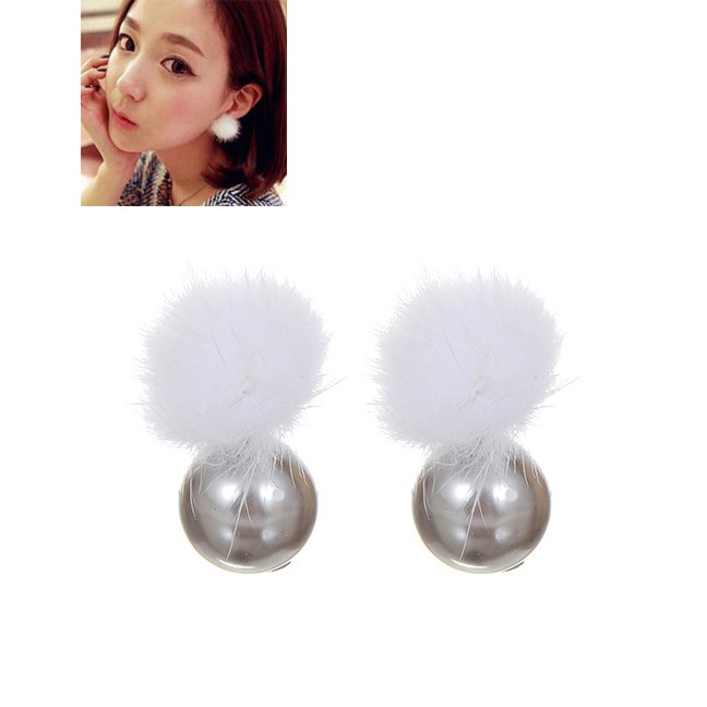 LRC Anting Tusuk Lovely Fuzzy Ball Decorated Earrings C96933