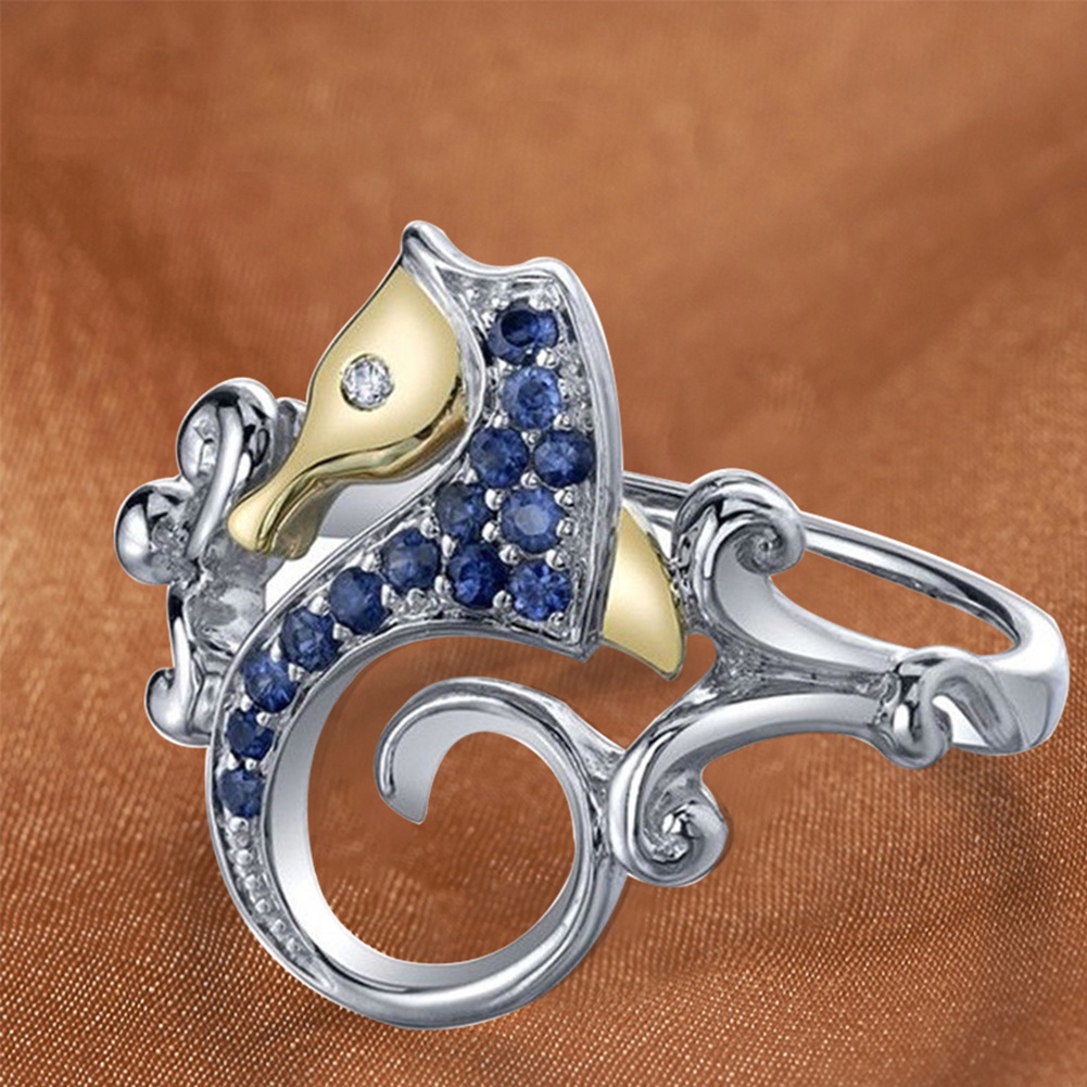 Hu Hu Hu Hu Hu Alat Bantu Pasang Kacamata♡ Cincin Lapis Silver Model Kuda Laut Dengan Berlian Imitasi Warna Biru Untuk Wanita