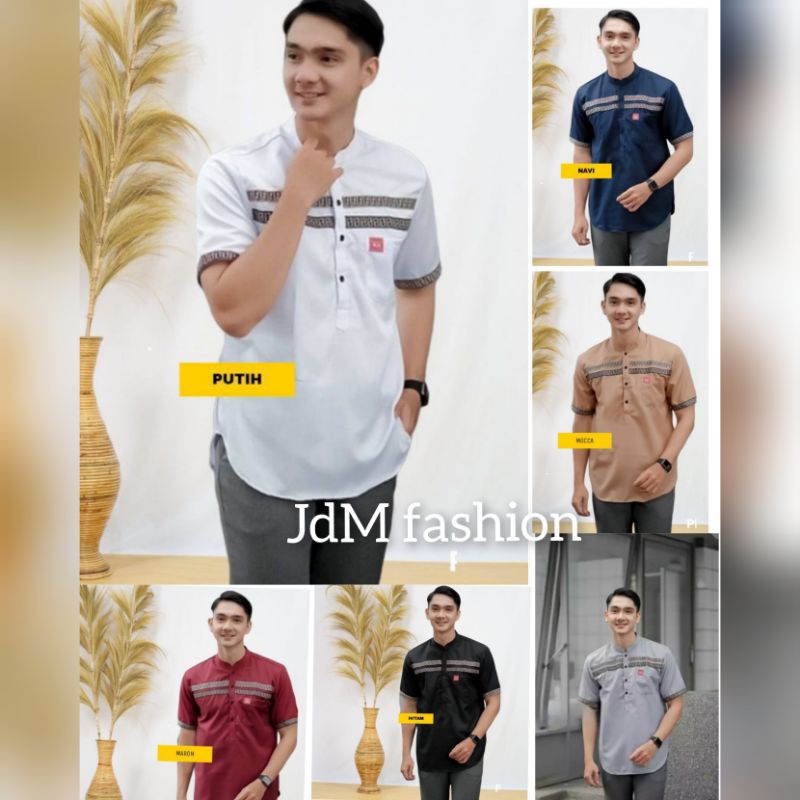 Koko Kurta Toyobo  Lengan Pendek Baju kemeja pria Up Denim Bahan Katun