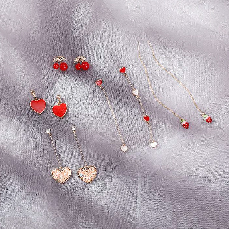 [littlecrab] Anting Wanita Merah Cherry Love Anting Panjang Simple Elegan Buah Long Strawberry Woman Earrings Anting Berkualitas Anting Drop Korean Style