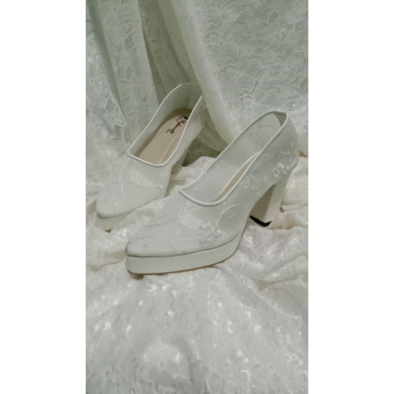 sepatu wedding kalia putih tinggi 9cm hak tahu