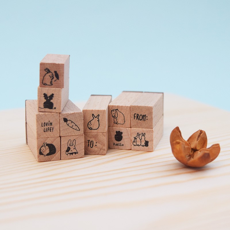 

CUTE MINI WOOD STAMP SET 12PC / STEMPEL KAYU KARAKTER