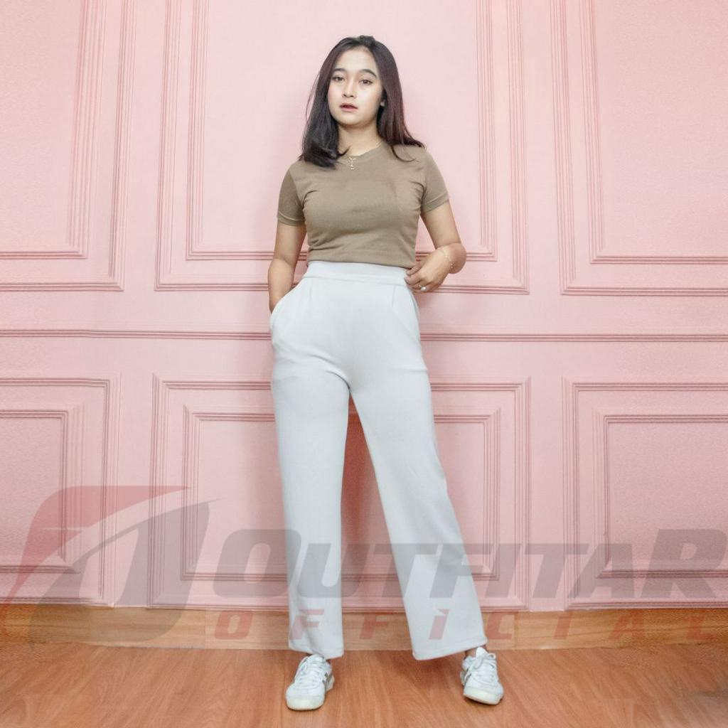 Celana Kulot Wanita Basic HW Rample Cullotes Scuba Wide Leg Kulot Premium
