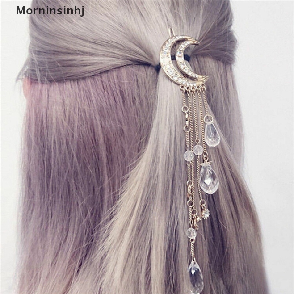 Mornin Bulan Kristal Berlian Imitasi Manik-Manik Menjuntai Jepit Rambut Hair Clip Wanita Perhiasan Pengantin id