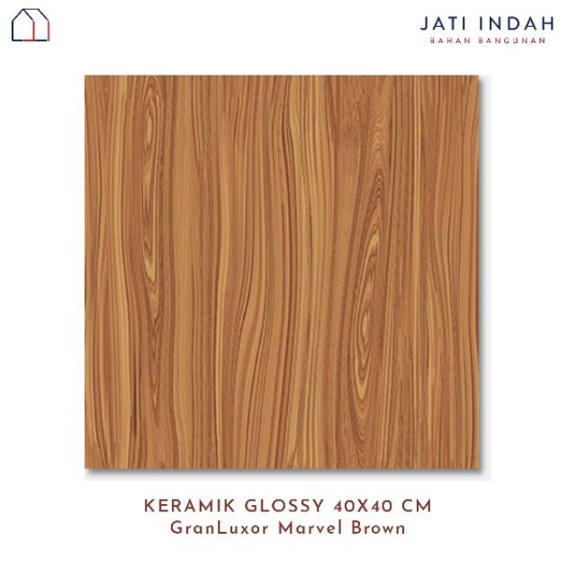 keramik motif kayu halus glossy 40x40 cm granluxor marvel brown jati