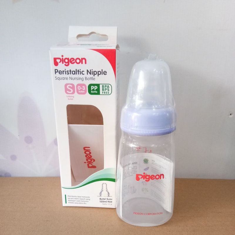 PIGEON PERISTALTIC NIPPLE SQUARE NURSING BOTTLE SLIM NECK S 120/4oZ