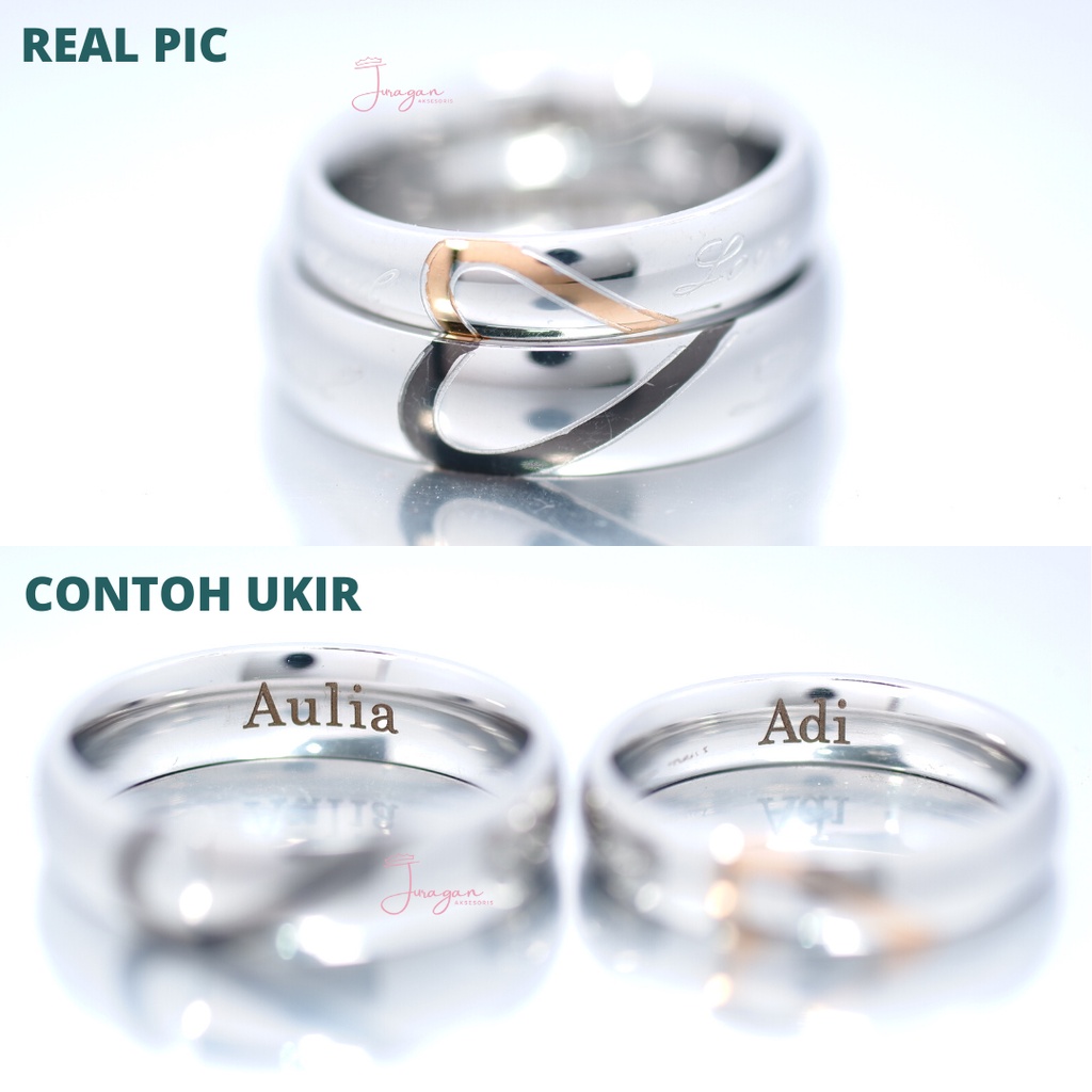 [HIGH QUALITY] Cincin Couple BUCIN R06 Titanium Ukir Nama Anti Karat Anti Hitam + BONUS Gelang