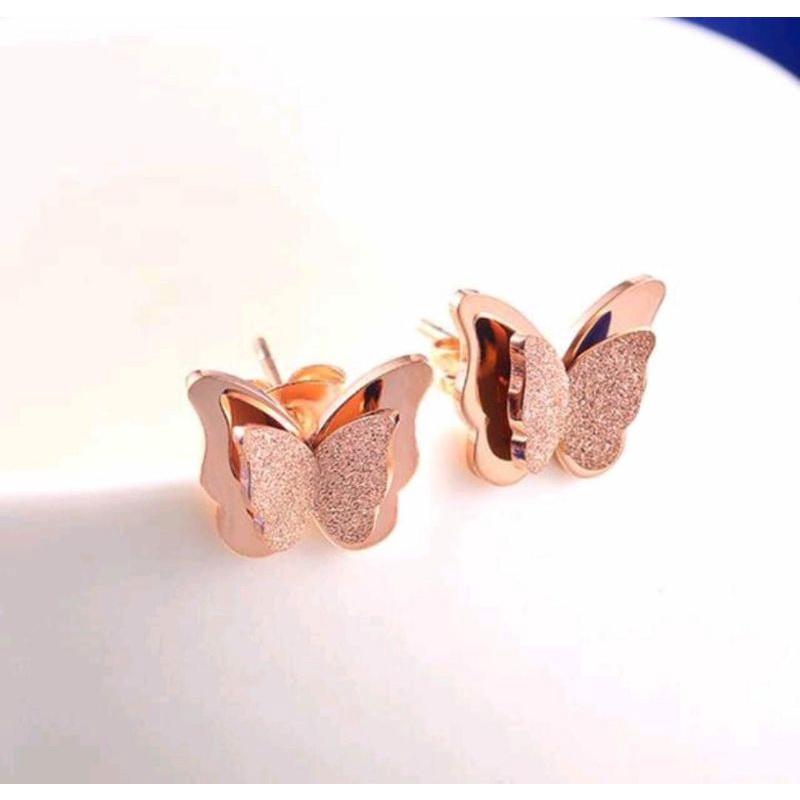 Anting Tusuk Termurah Butterfly Titanium Gold Dan Rosegold N04082101