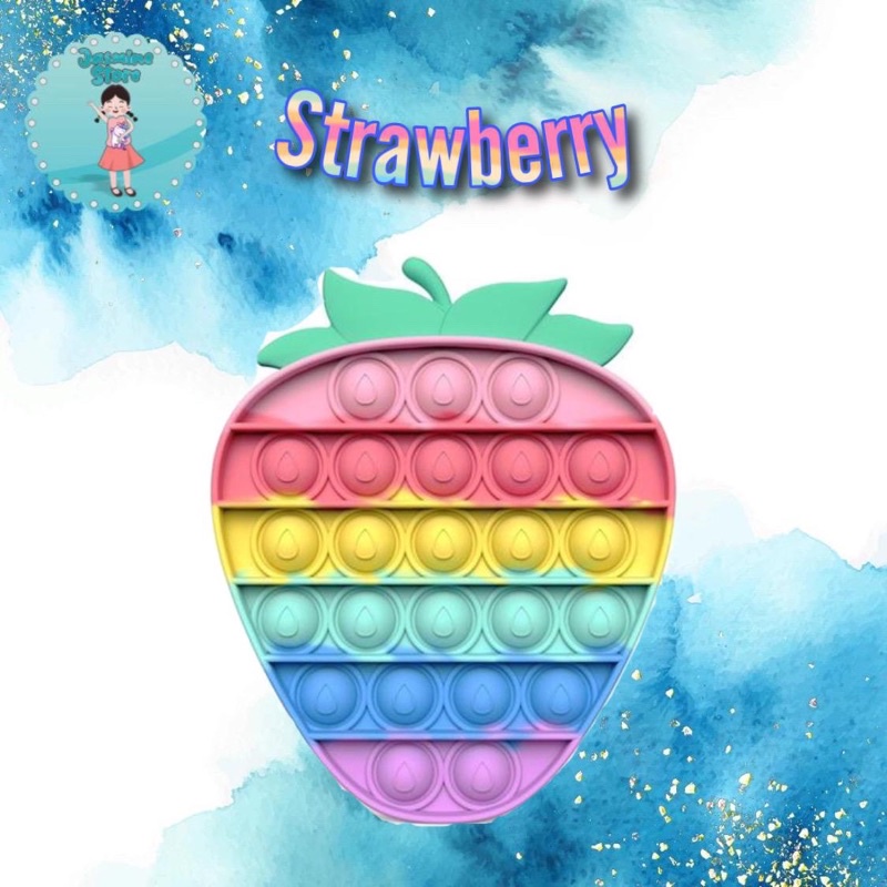 Ready Pop It Rainbow Murah/Fidget Pop It Rainbow Free Kelereng/Free Bonus-Strawberry