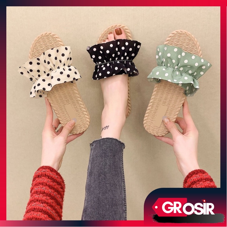 Grosir - S963 Sandal Model Bintik Bintik / Sandal Fashion / Sandal Garis Polkadot / Sandal Slop Wanita