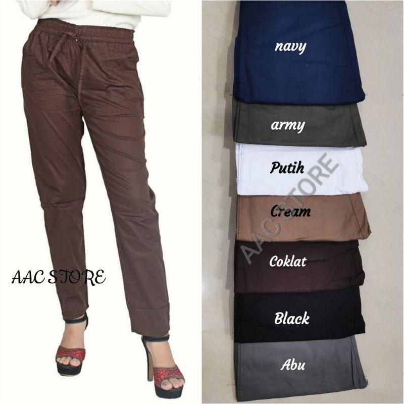 Celana Wanita Basic Pants Katun Stretch Standar Dan Jumbo