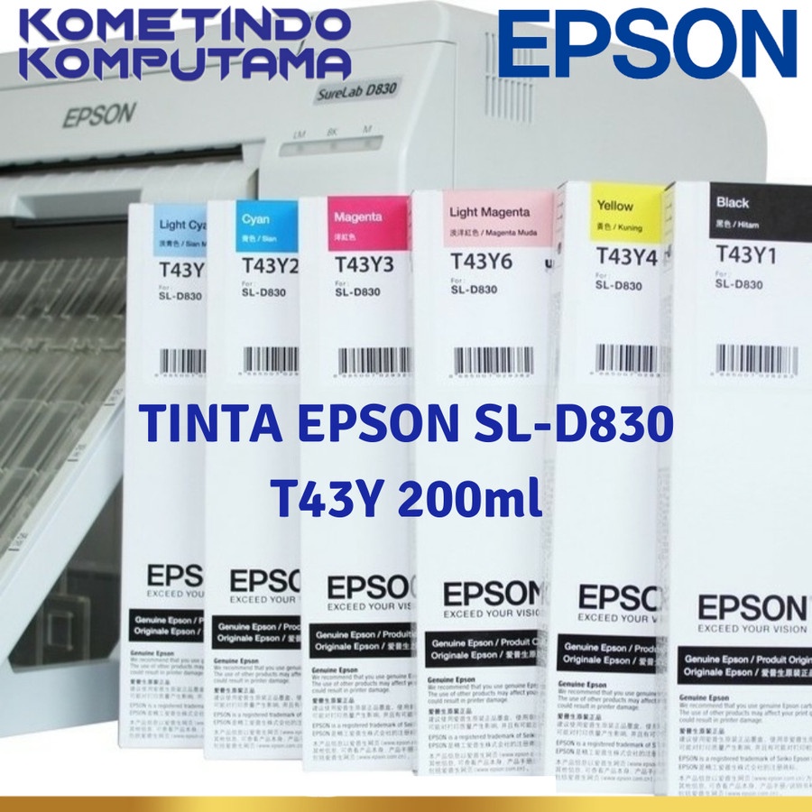 D830 Black TINTA CATRIDGE T43Y1 EPSON SL-D830 200ML Original 100% C13T43Y100 Hitam