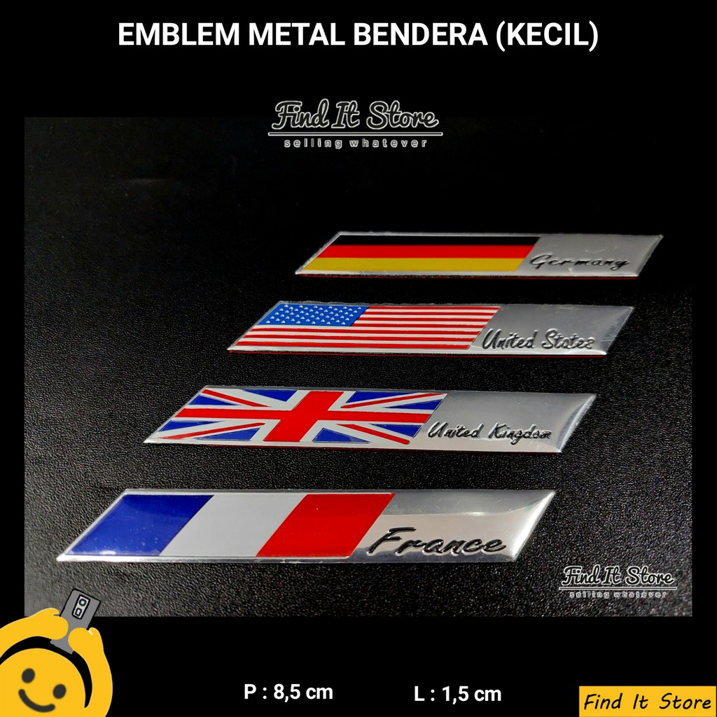 Emblem 3D Aluminium Bendera Negara | Country Flag Emblem Besar Kecil | Metal