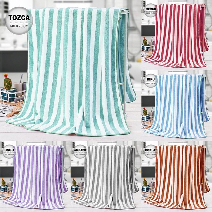 ZIGZAG STRIP GARIS DIAMOND HANDUK MANDI DEWASA 70X140 MICROFIBER QUICKY DRY DAYA SERAP TINGGI BULU LEMBUT  PREMIUM