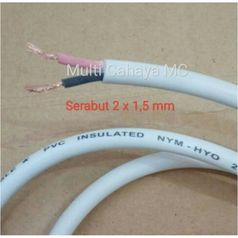 Kabel Serabut 2x1.5 mm Meteran / Kabel Listrik 2x1,5 mm Putih / Kabel NYMHY 2x1,5 mm