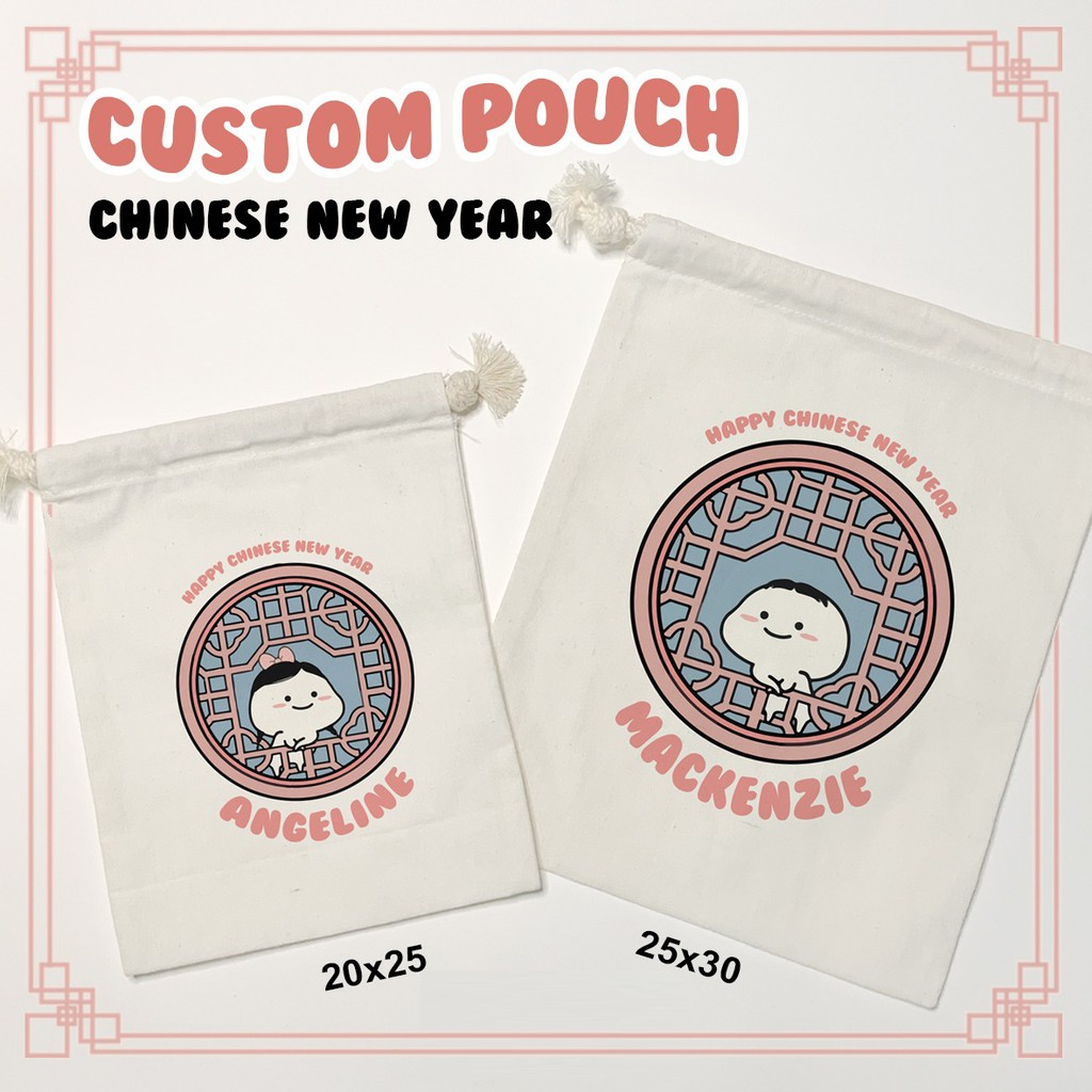 

Pouch serut blacu custom souvenir merchandise Tahun Baru China Imlek pentol lucu goodie bag