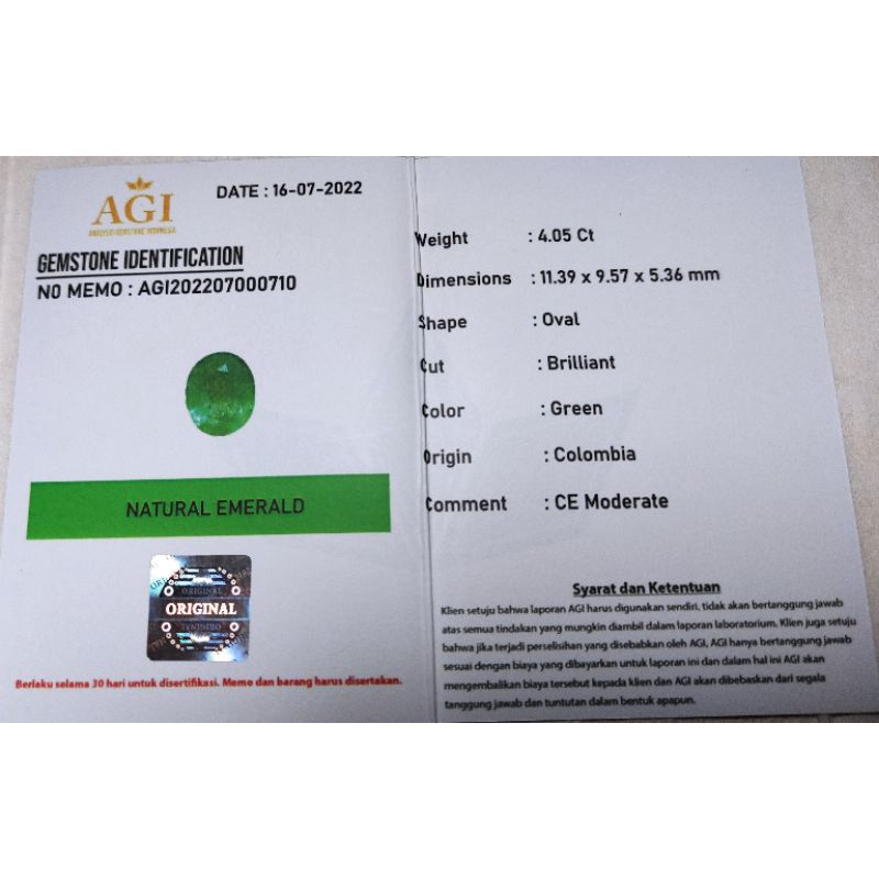 BATU CINCIN GREEN EMERALD CUTTING + MEMO LAB