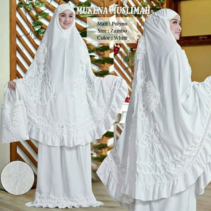 Mukena Wanita Dewasa Remaja Jumbo Motif Batik Mukena + Tas Rayon  FL762  Putih Premium