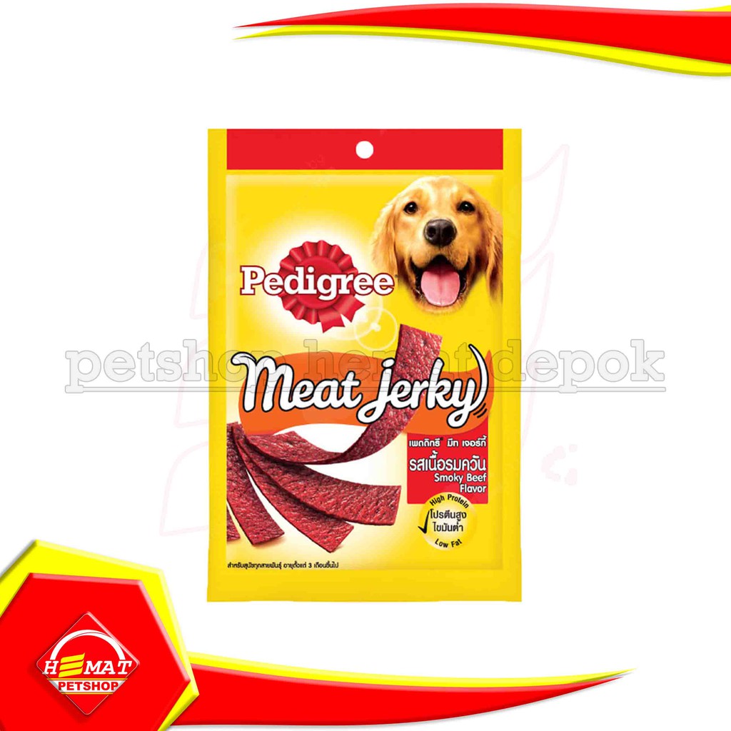 Pedigree Meat Jerky Smoky Beef Pipih 80 Gram Makanan Anjing