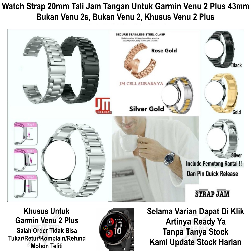 Stainless Steel Watch Strap Garmin Venu 2 Plus 43mm - Tali Jam Tangan 20mm Metal