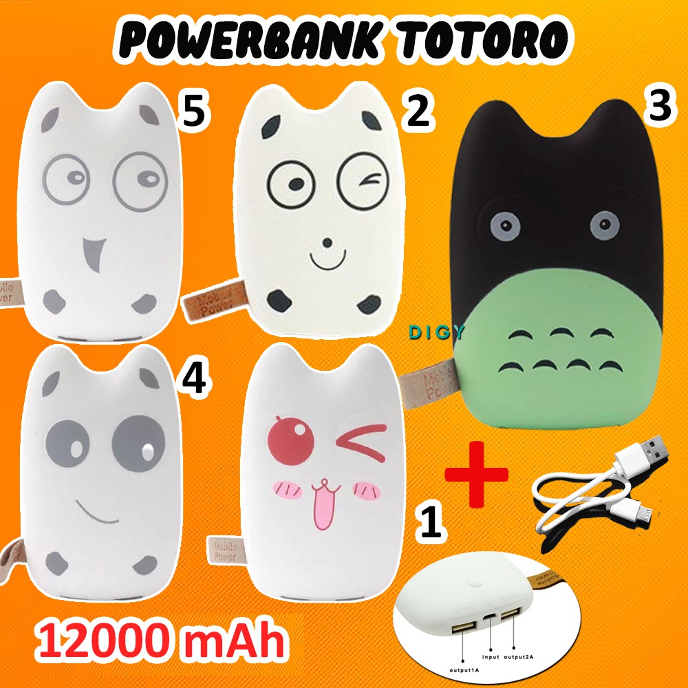 Power Bank Pocket Cartoon 10000 - 12000Mah GRATIS Kabel Micro Karakter Lucu Import