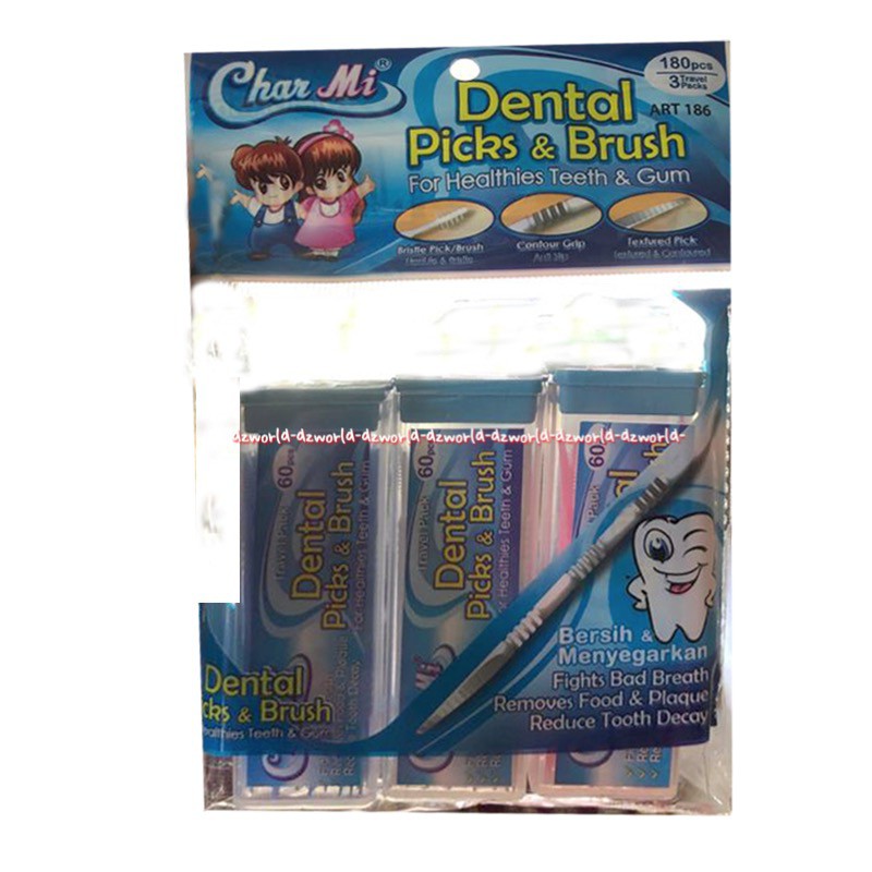 Dental Picks &amp; Brush Char Mi Charmi Art 186 Tusuk Gigi Plastik Sikat Sela Gigi Kecil